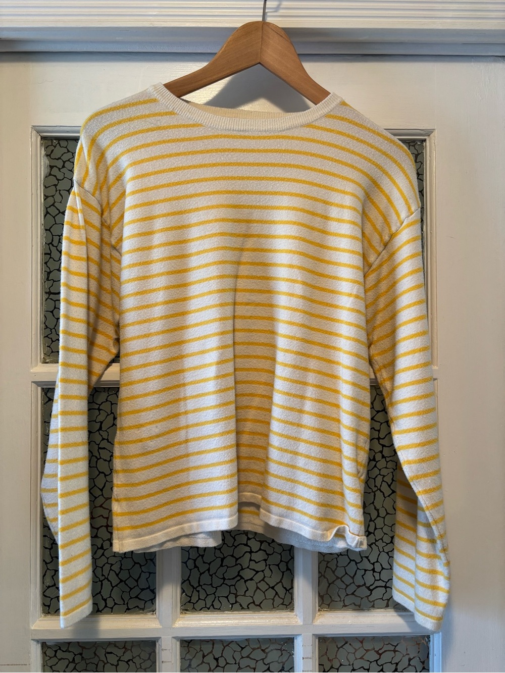 Crew Neck Striped Sweater - Yellow & White